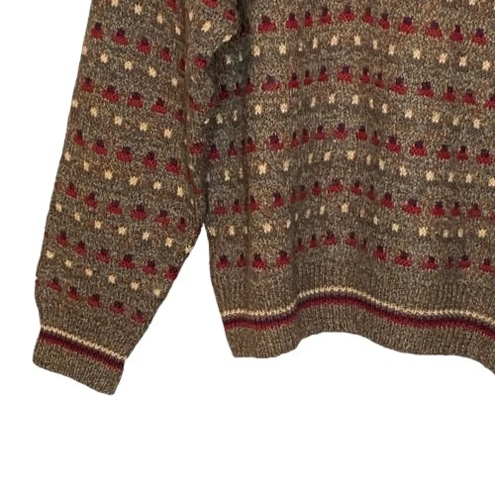 Vintage Mens Fair Isle Style Geometric Wool Blend Sweater M Brown Lodge Grandpa